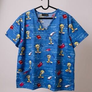 Looney Tunes Tweety Bird "It's All Geek to Me" V-Neck Scrub Top